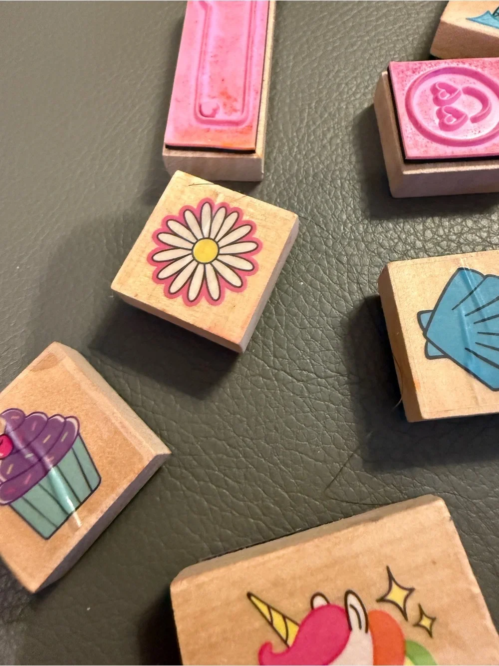 Kids Wooden Stamp Set with Pink and Orange Ink Pad